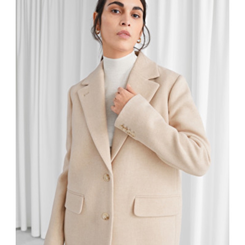 Oversized Wool Blend Beige Blazer